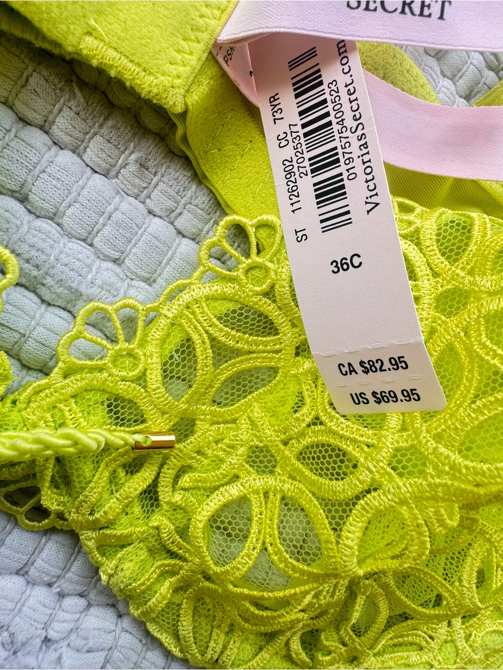 Victoria’s Secret Very Sexy Neon Lace Lingerie Set 36C Large NWT - Picture 6 of 10